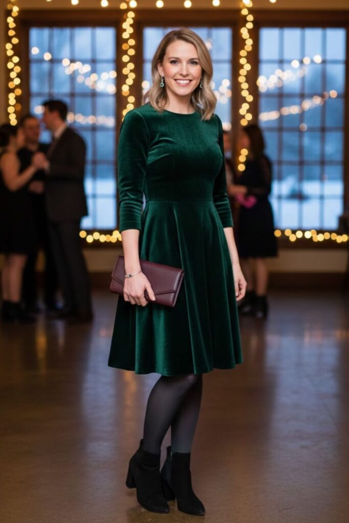 A-Line Dress with Tights and Ankle Boots
