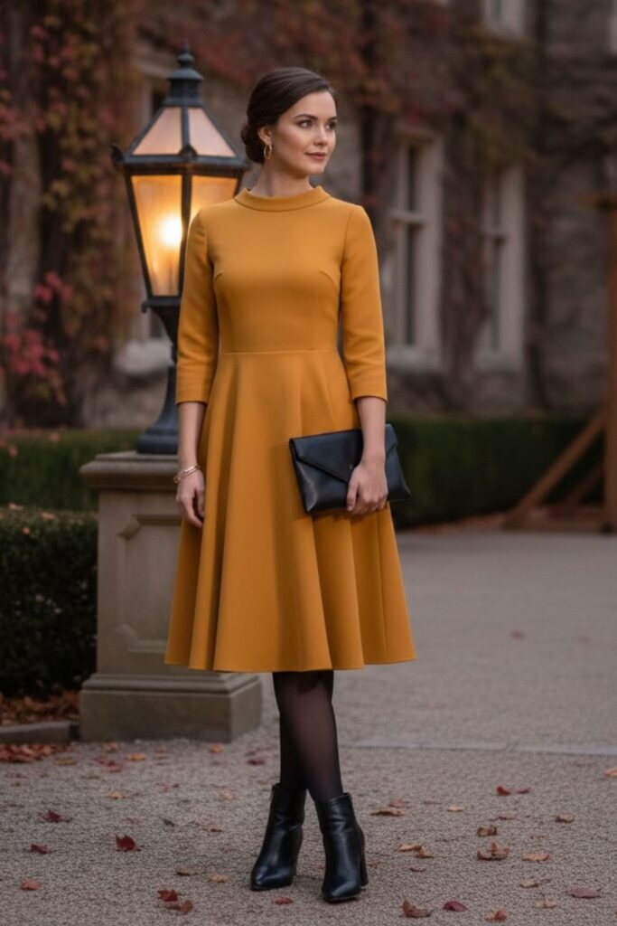 A-Line Dress with Tights and Boots