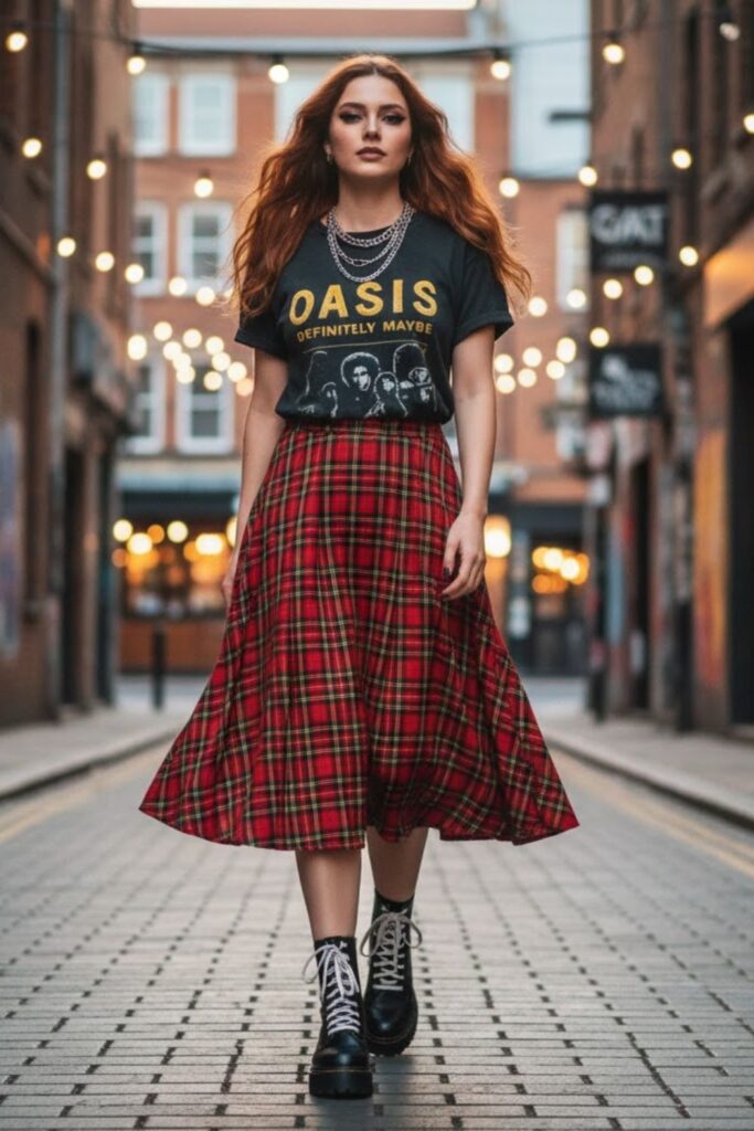 Band Tee with Midi Skirt