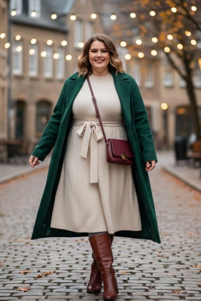 Belted Sweater Dress with Knee-High Boots