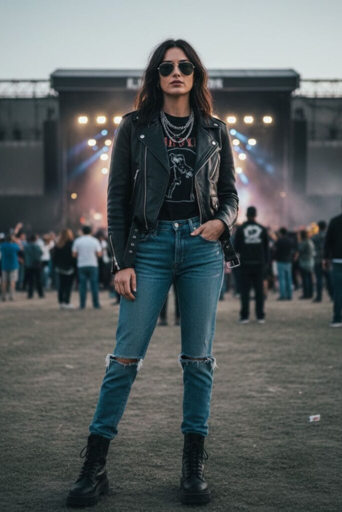 Biker Jacket with Straight Jeans