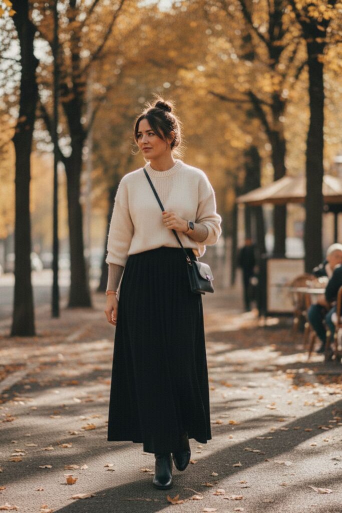 Black Maxi Skirt with Cropped Sweater
