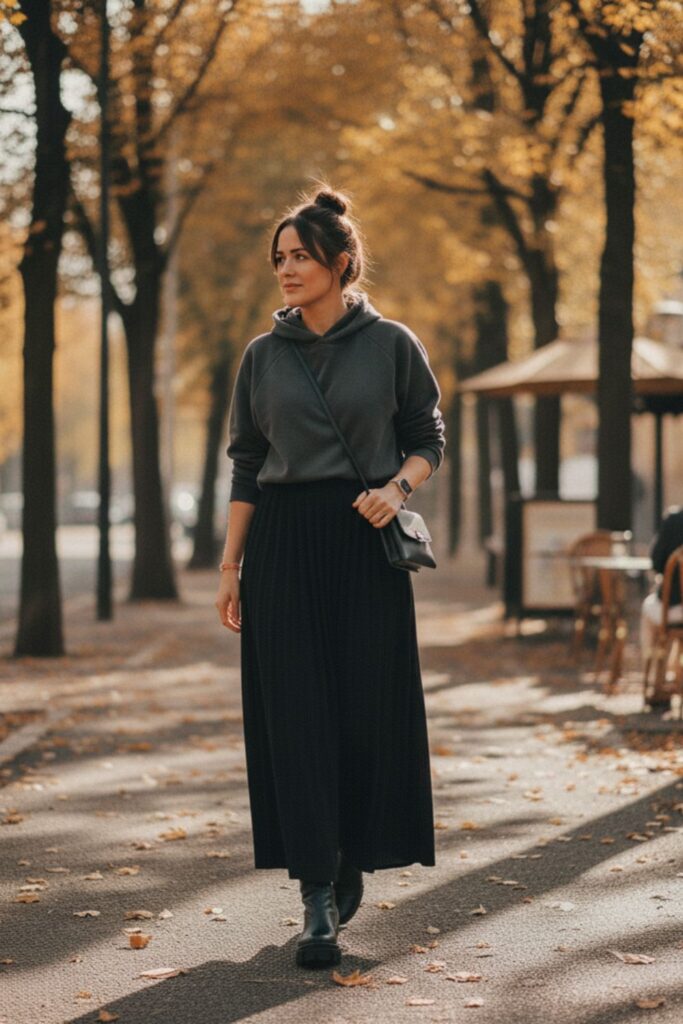 Black Maxi Skirt with Hoodie
