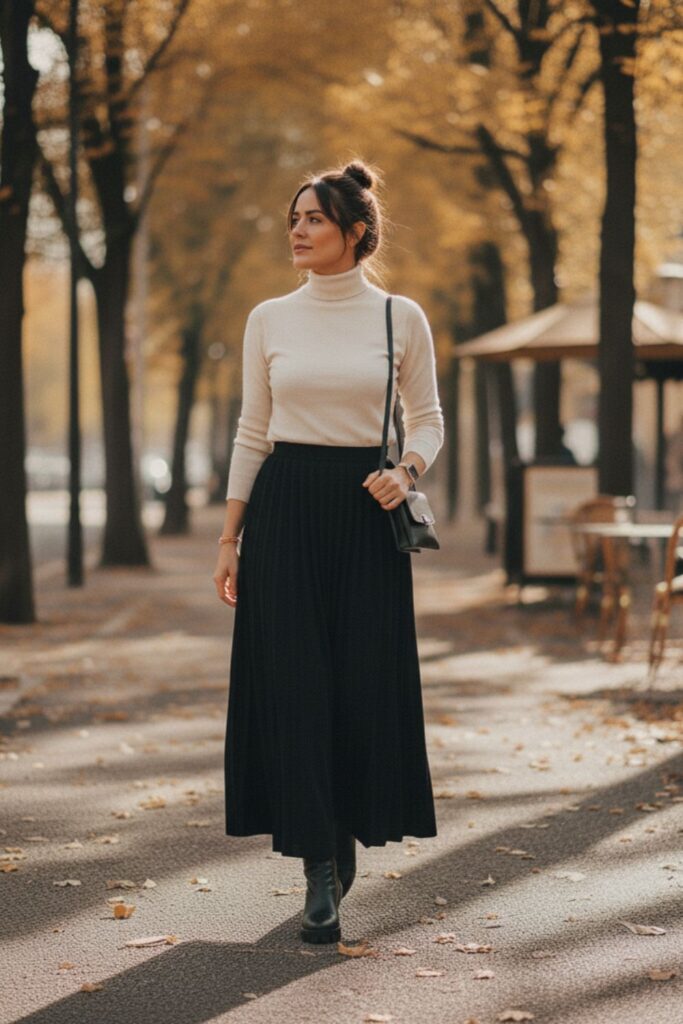 Black Maxi Skirt with Knit Top