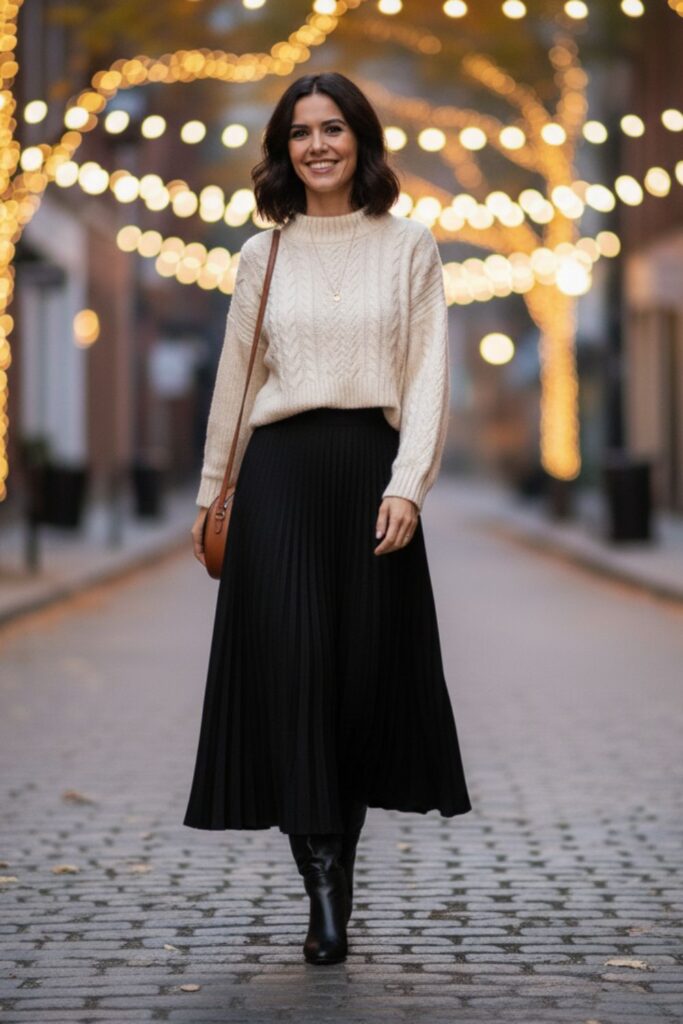 Black Maxi Skirt with Oversized Sweater
