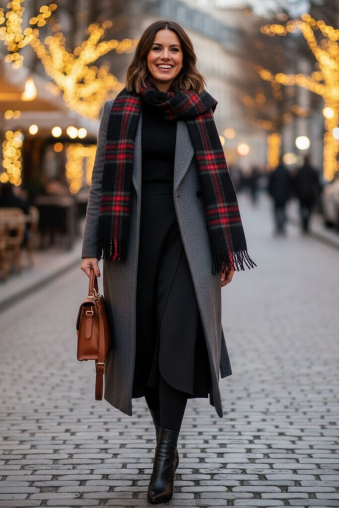 Black Midi Skirt with Belted Coat