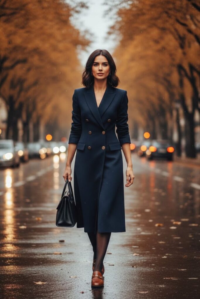 Blazer Dress with Leather Loafers