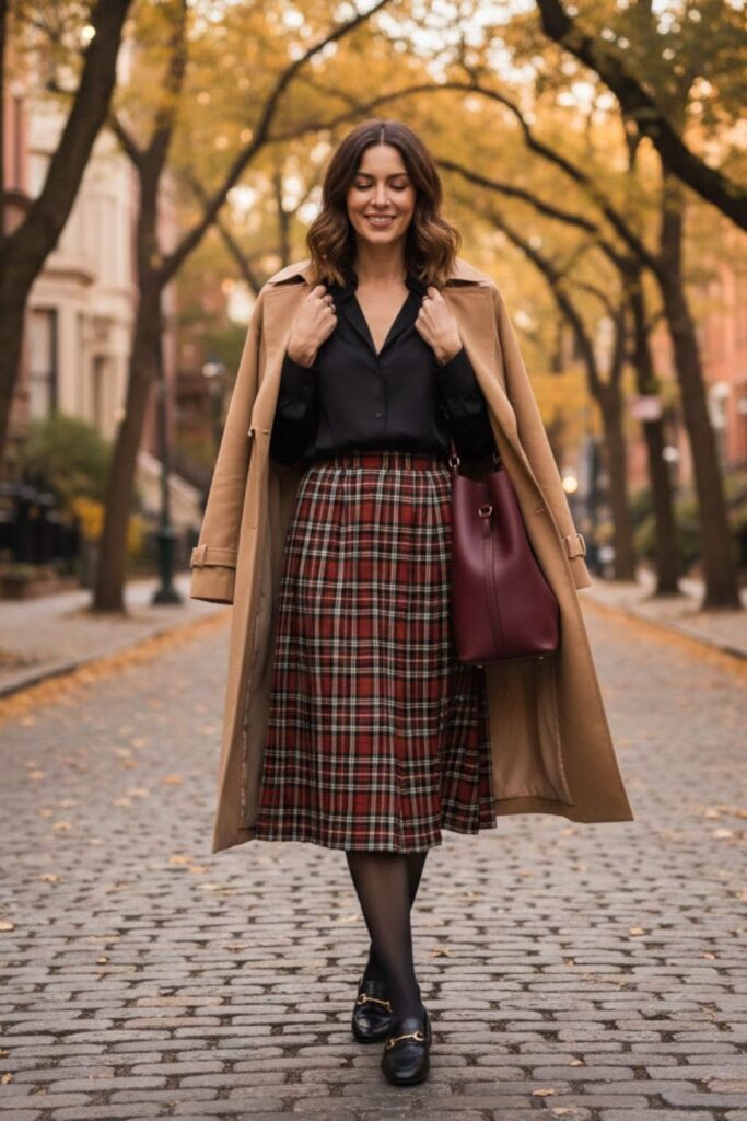 Blouse with Plaid Skirt