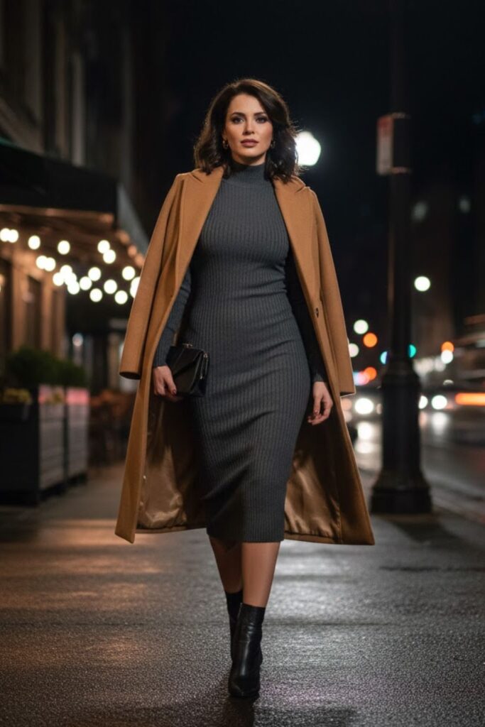 Bodycon Dress with Longline Coat