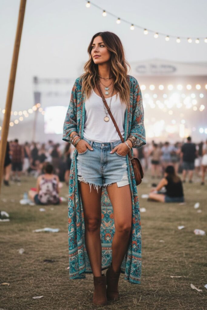 Bohemian Kimono with Shorts and Tank