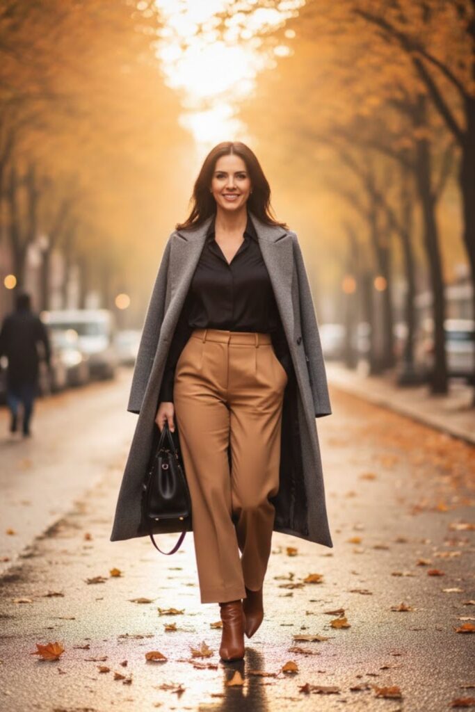 Brown Boots with Wide-Leg Pants