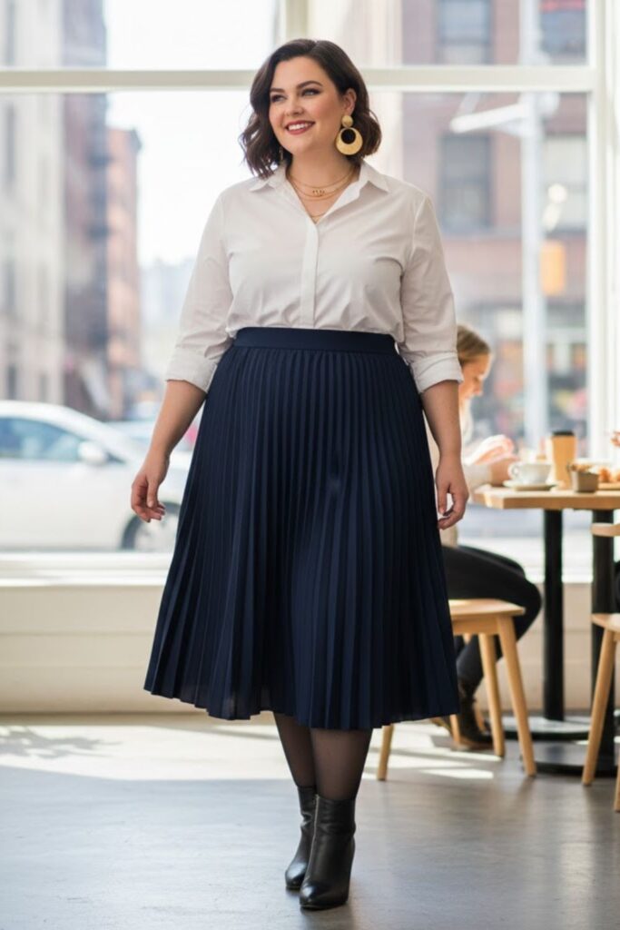 Button-Up Shirt with Pleated Skirt