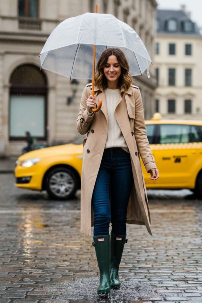 Classic Trench Coat with Skinny Jeans