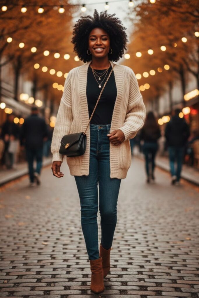 Cozy Cardigan with High-Waist Jeans