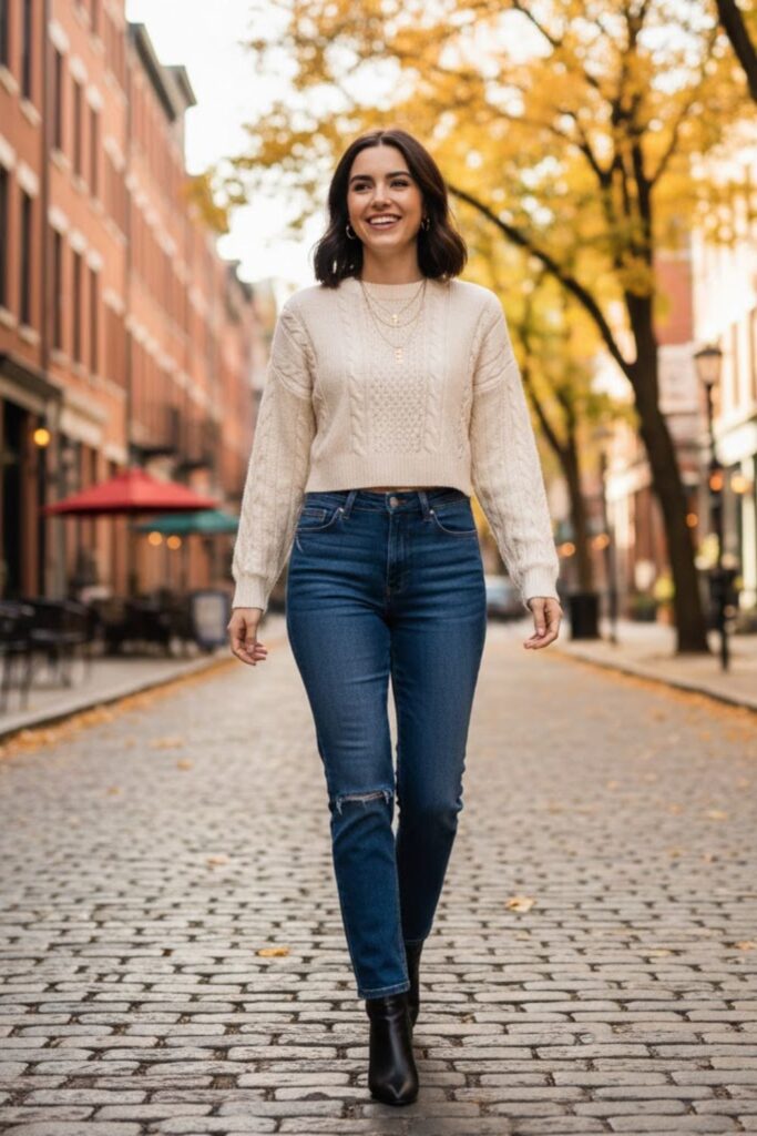 Crop Sweater with High-Waist Jeans
