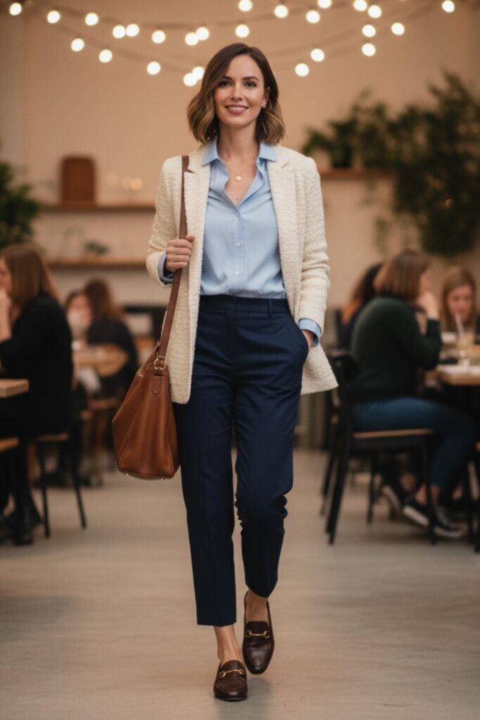 Cropped Pants with Button-Down Shirt