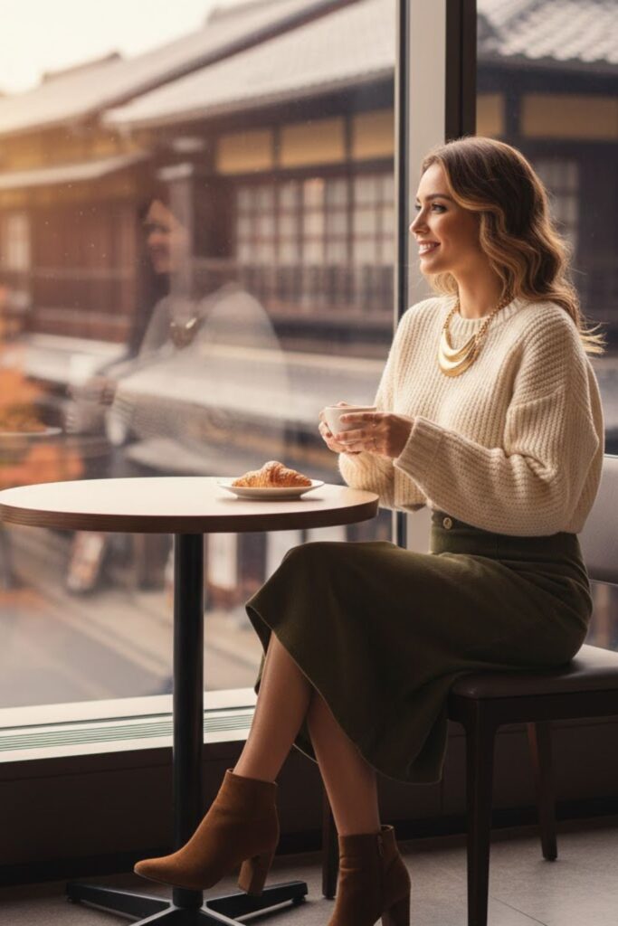 Cropped Sweater with High-Waisted Skirt