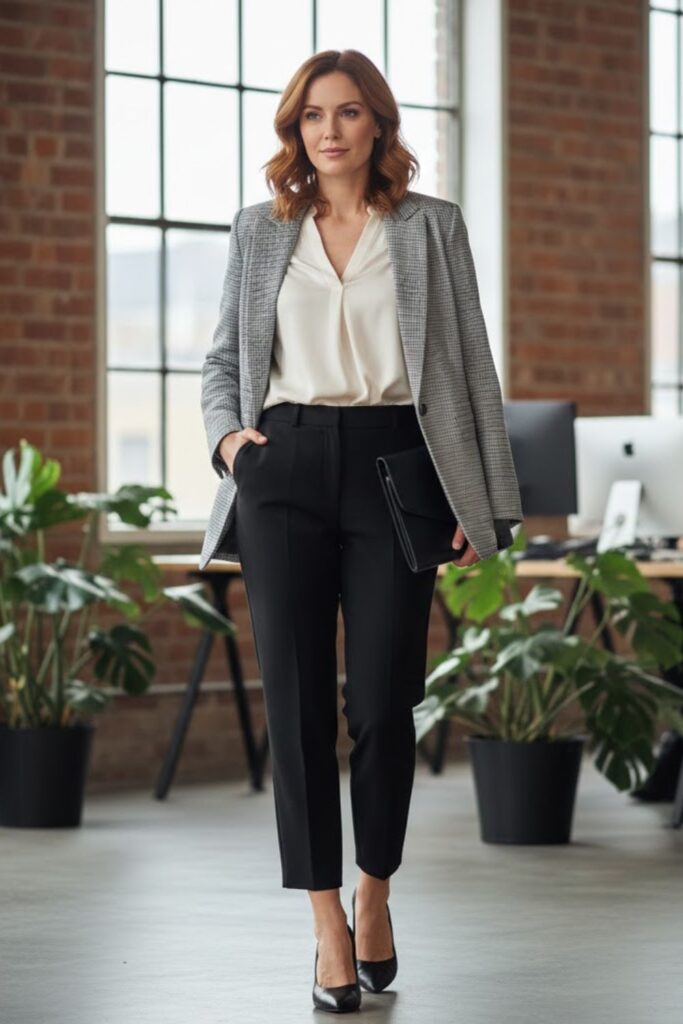 Cropped Trousers with Blouse and Blazer