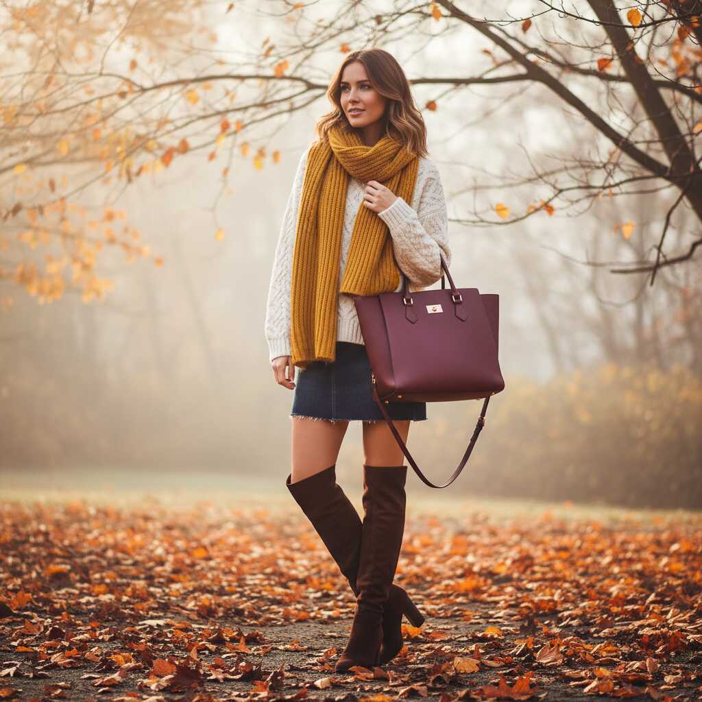 Dark Denim Skirt with an Oversized Sweate