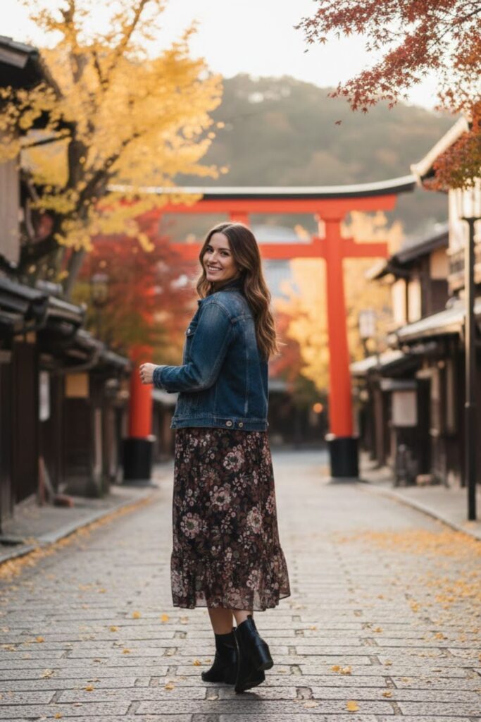 Denim Jacket with Floral Midi Dress