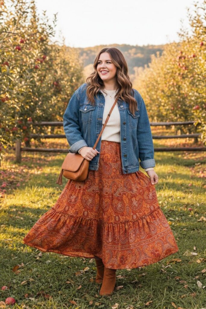 Denim Jacket with Maxi Skirt