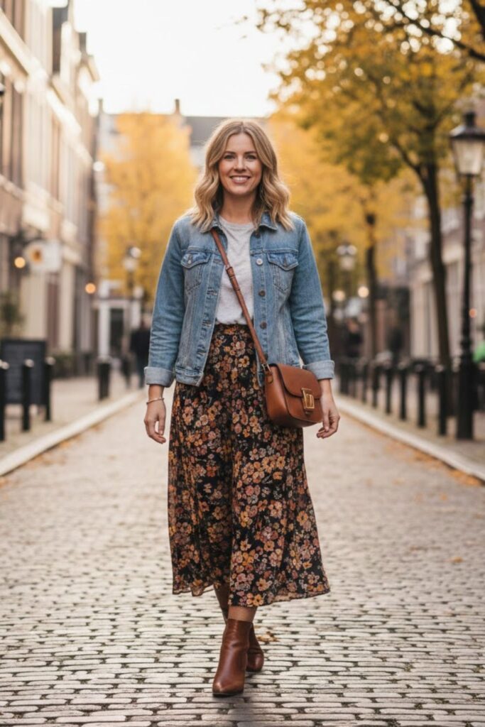 Denim Jacket with Maxi Skirt