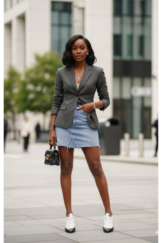 Denim Mini Skirt with a Blazer