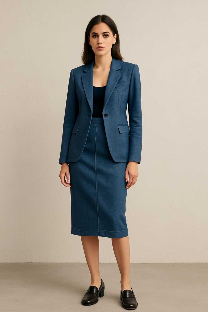 Denim Pencil Skirt with a Blazer