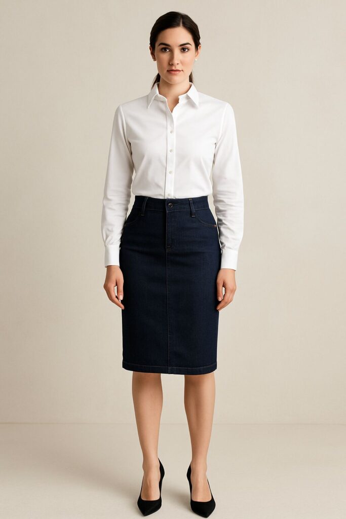 Denim Pencil Skirt with a Button-Up Shirt