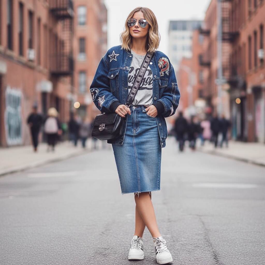 Denim Pencil Skirt with a Graphic Tee