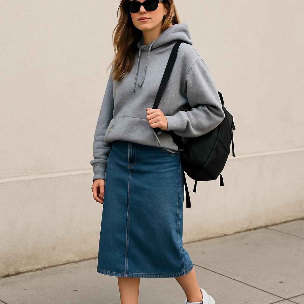 Denim Pencil Skirt with a Hoodie