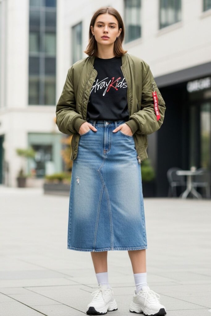 Denim Skirt with a Band Tee