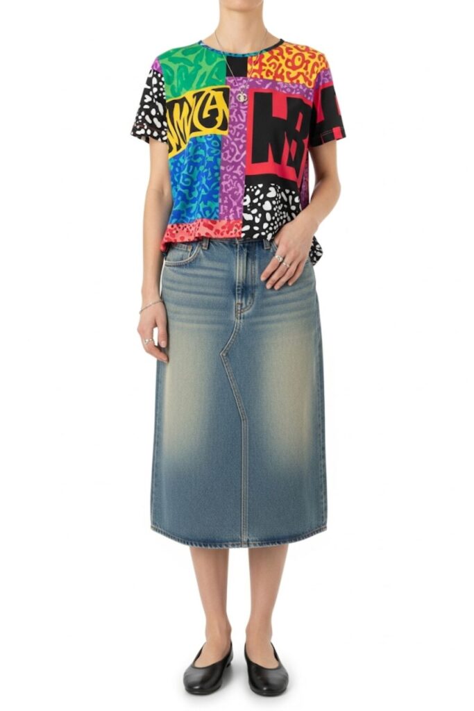 Denim Skirt with a Statement Top
