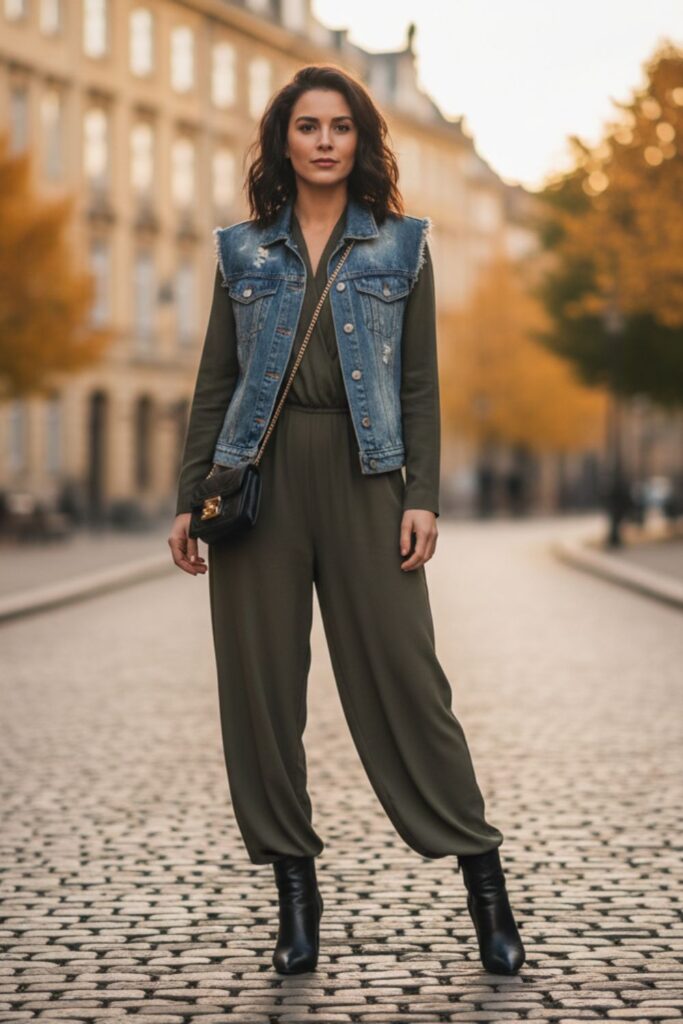 Denim Vest with Jumpsuit