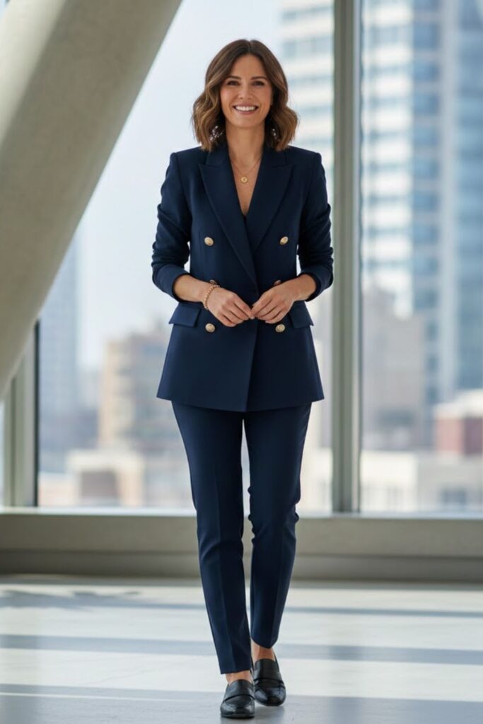 Double-Breasted Blazer with Slim Pants