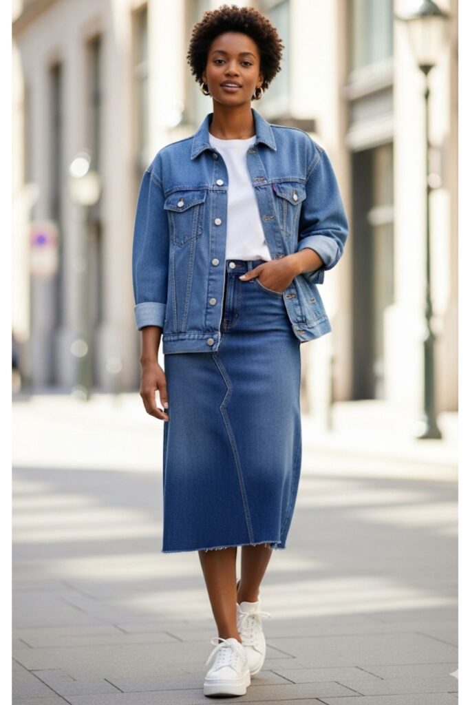 Double Denim Look with a Skirt and Jacket