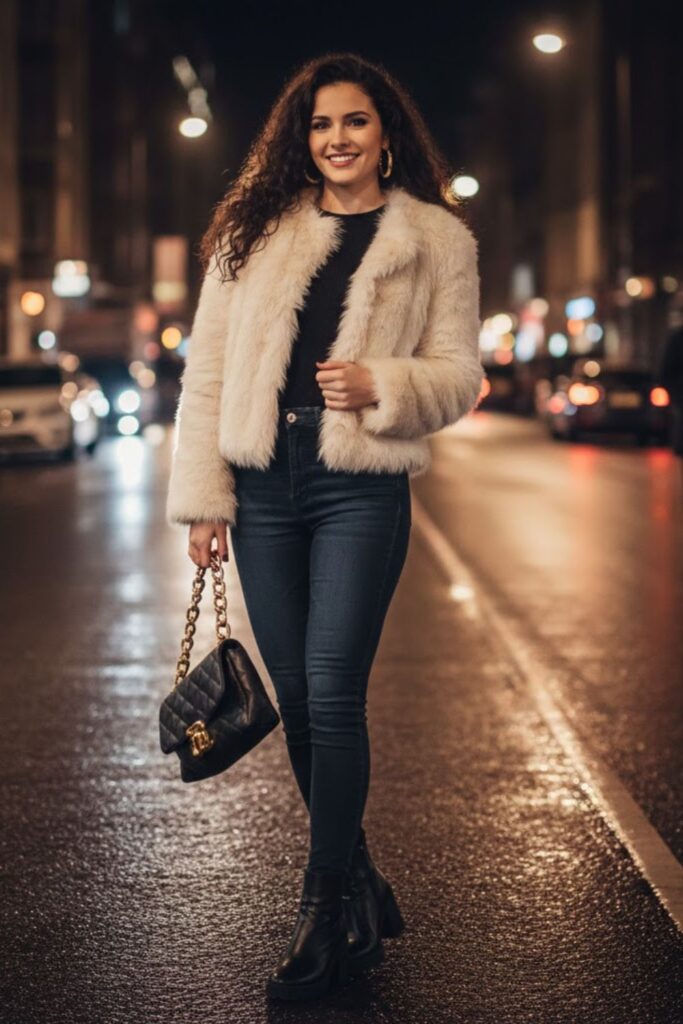 Faux Fur Jacket with Jeans