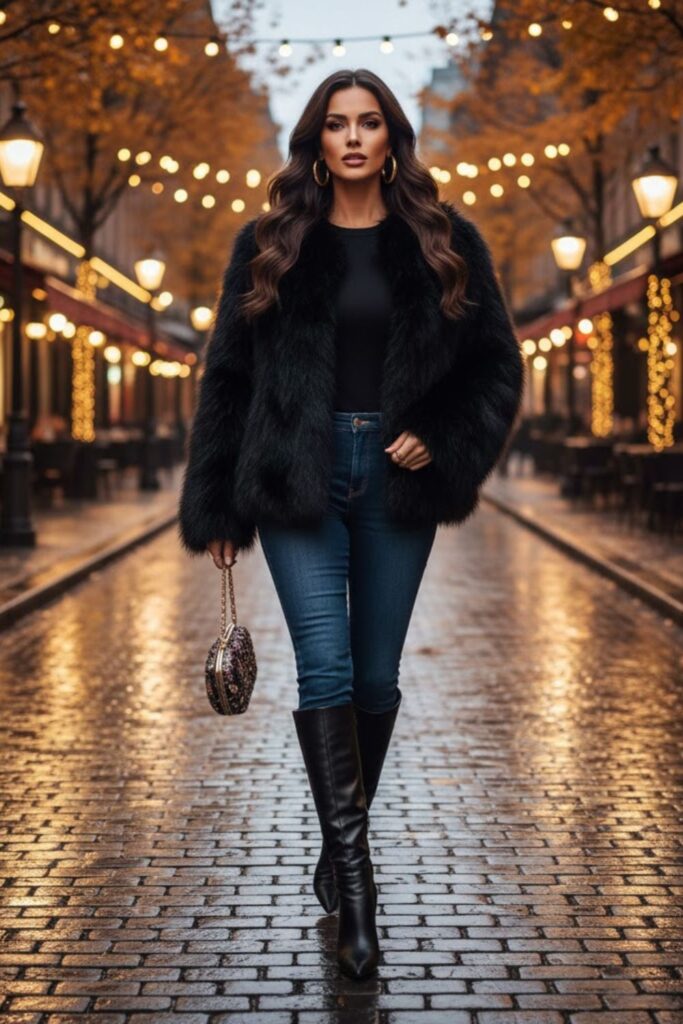 Faux Fur Jacket with Jeans