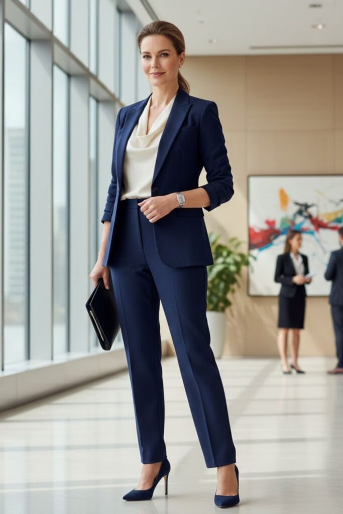 Fitted Blazer with Straight-Leg Pants
