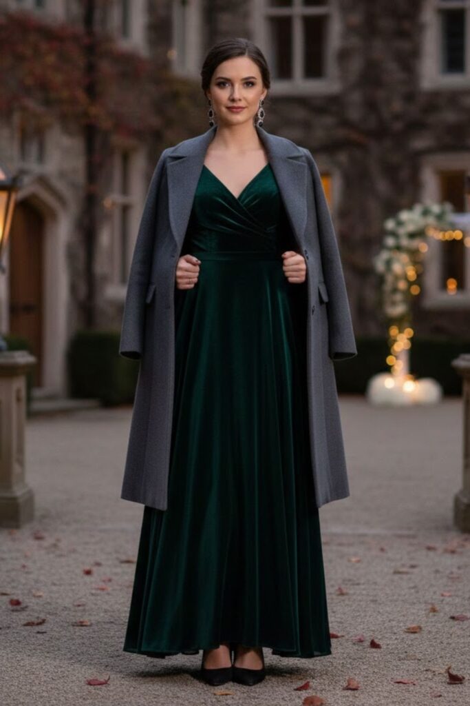 Floor-Length Gown with Wool Coat