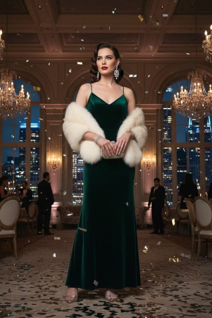 Gown with Faux Fur Wrap