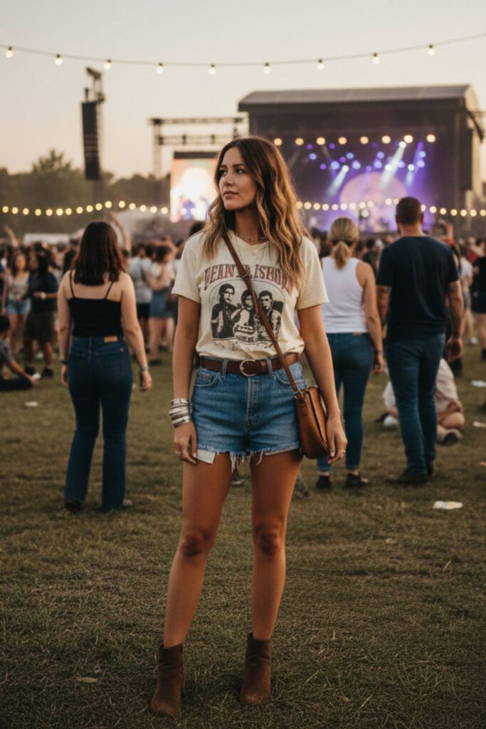 Graphic Band Tee with High-Waist Shorts