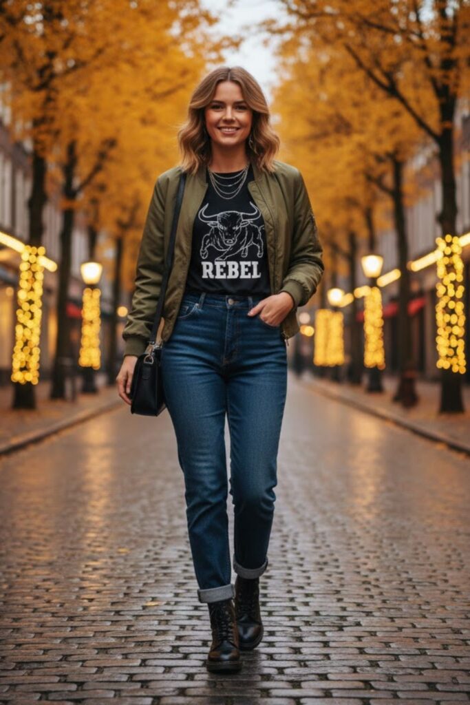 Graphic Tee with Bomber Jacket