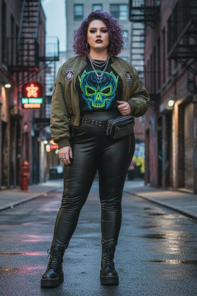 Graphic Tee with Faux Leather Pants