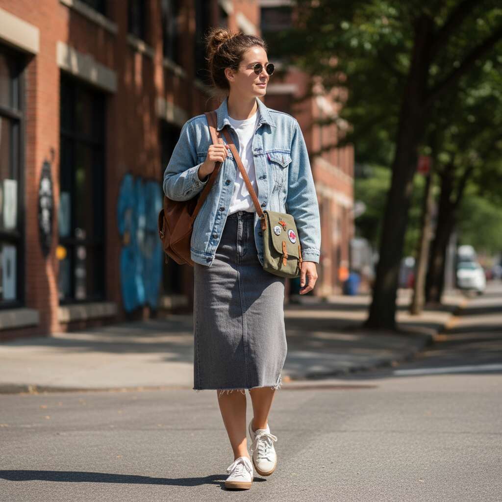 Grey Denim Skirt with a Denim Jacket