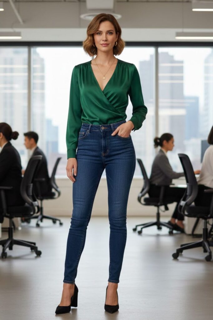 High-Waist Jeans with Wrap Top