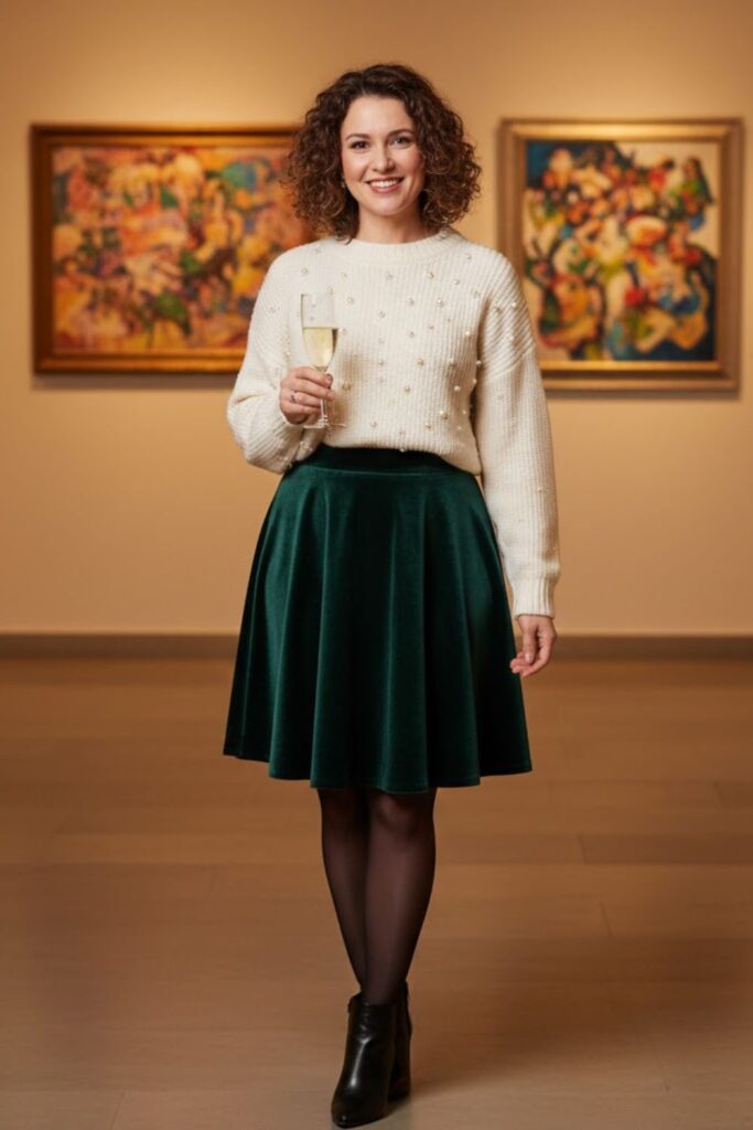 High-Waist Skirt with Embellished Sweater
