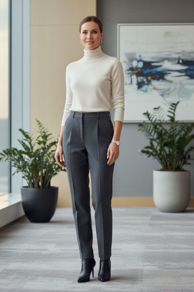 High-Waisted Trousers with Turtleneck