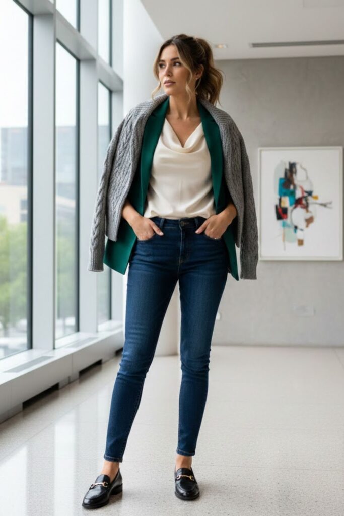  Jeans with Layered Top and Blazer