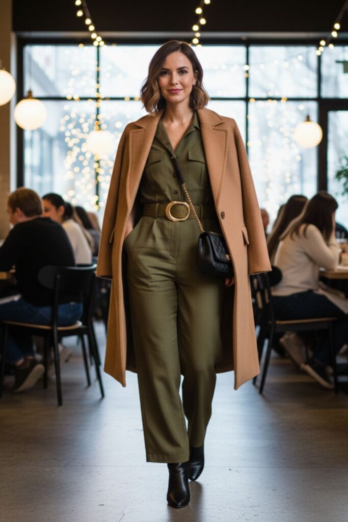 Jumpsuit with Belt and Coat